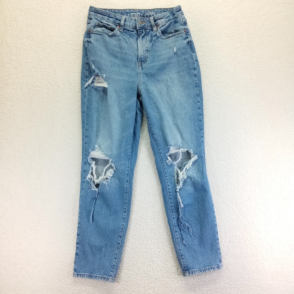 Old Navy OG Straight Higher High Rise‎ Distressed Ripped Jeans Medium Wash 6